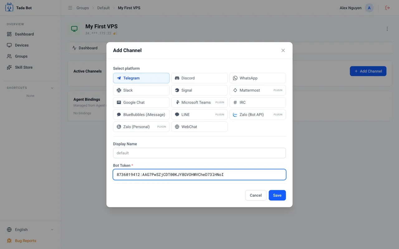 Nhập Bot Token