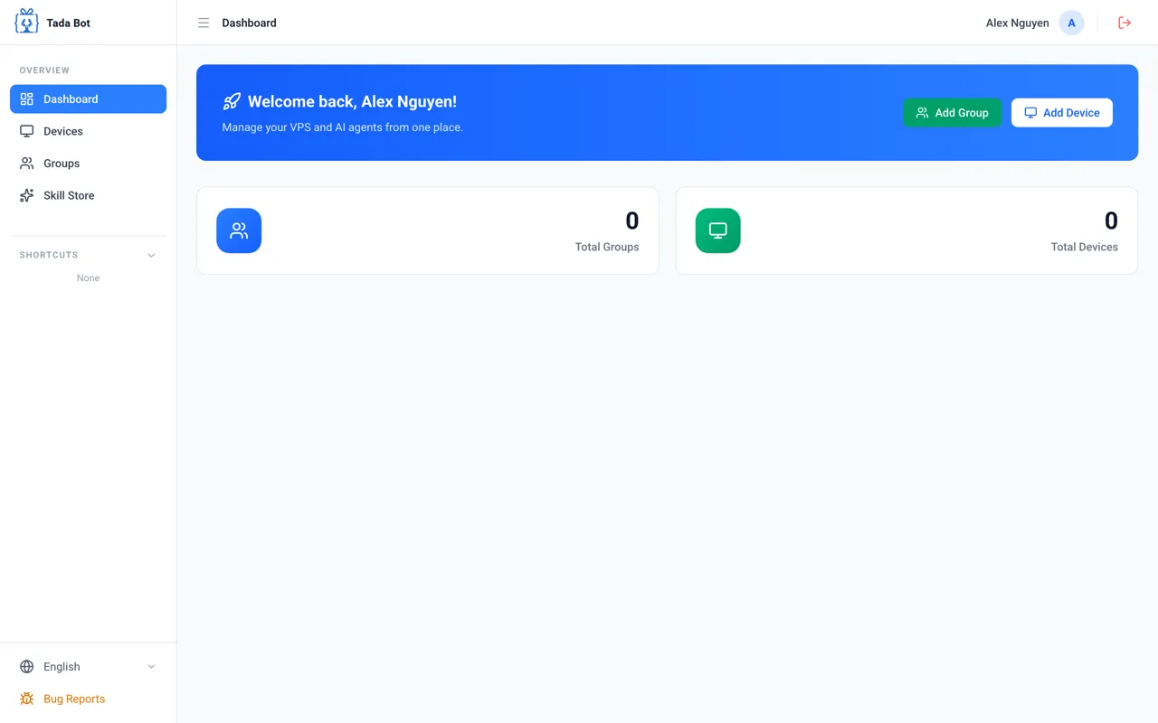 Chào Mừng! Nhấn "Add Device"